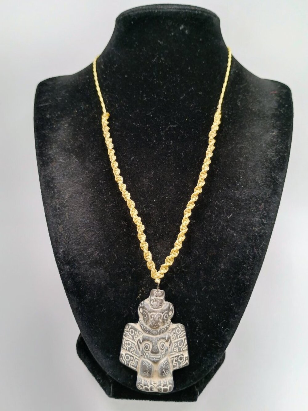Inca Idol Necklace Macrame Processed Stone Peruvian Handicraft